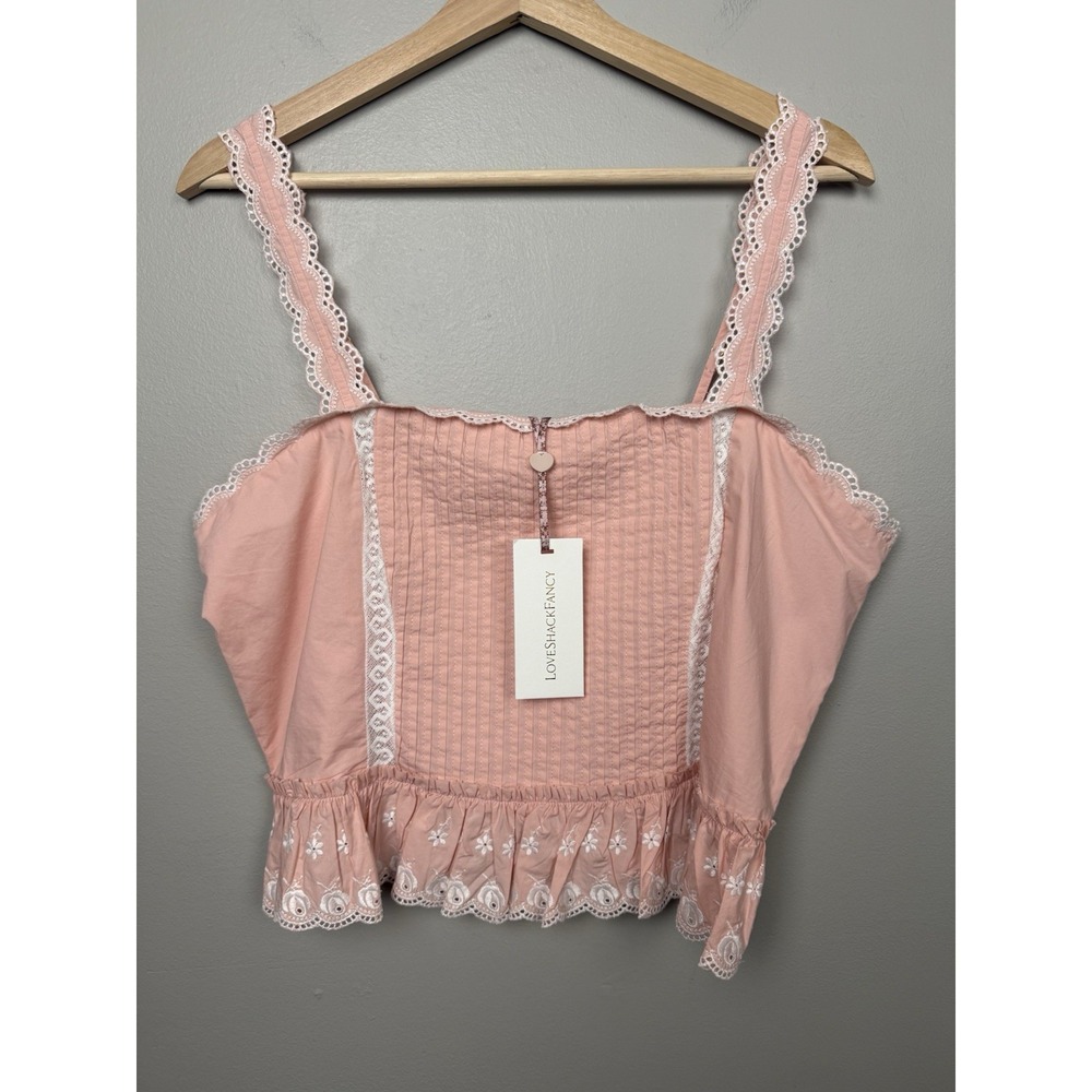 LoveShackFancy Skipper Bustier Tank Top Bubble Bath Pink Eyelet White‎ Coquette